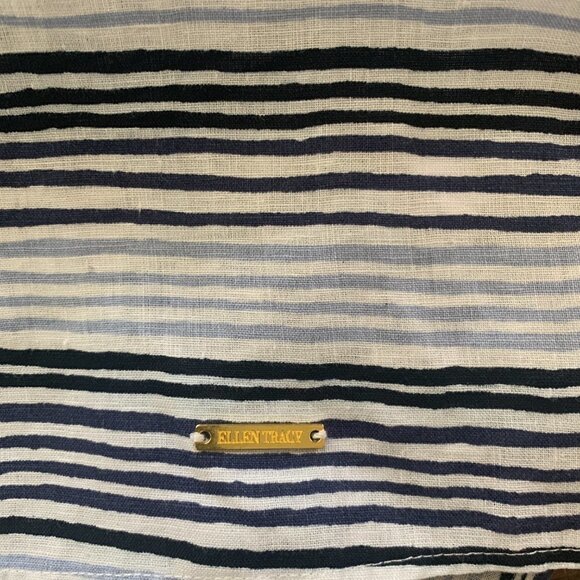 Ellen Tracy Striped Linen Tunic Top 1/2 Zip Tassel Blue & White Sz L #43N - Picture 7 of 9
